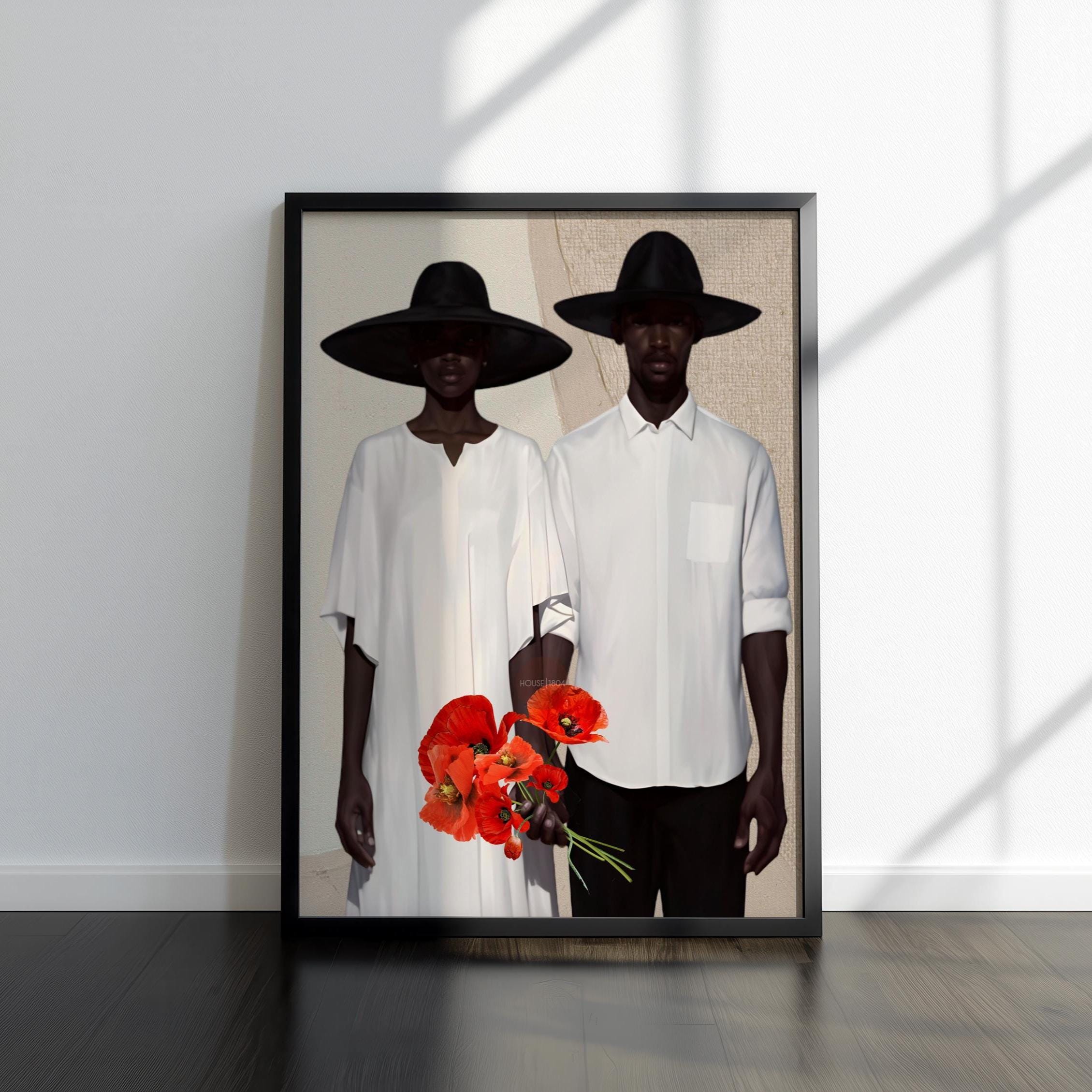 Afrocentric Couple Art Print: Black Love, Modern Poppies