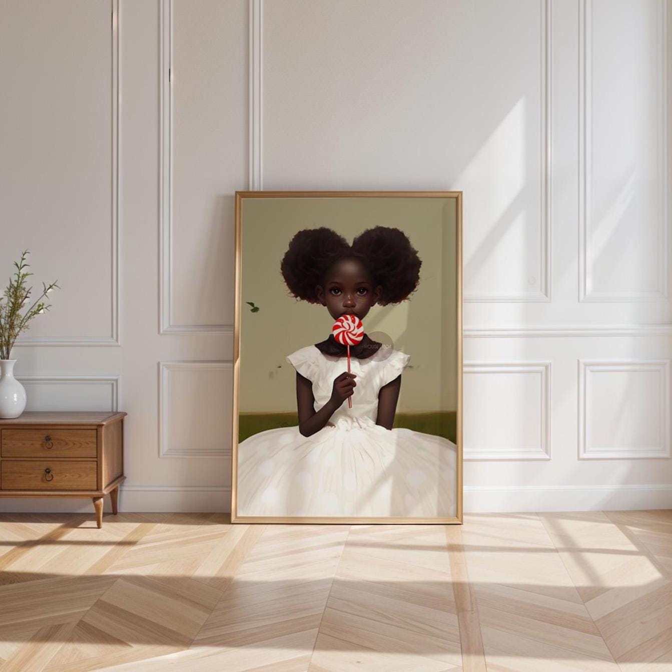 Little Black Girl Wall Art, Lollipop Art, Black Girl Princess Art