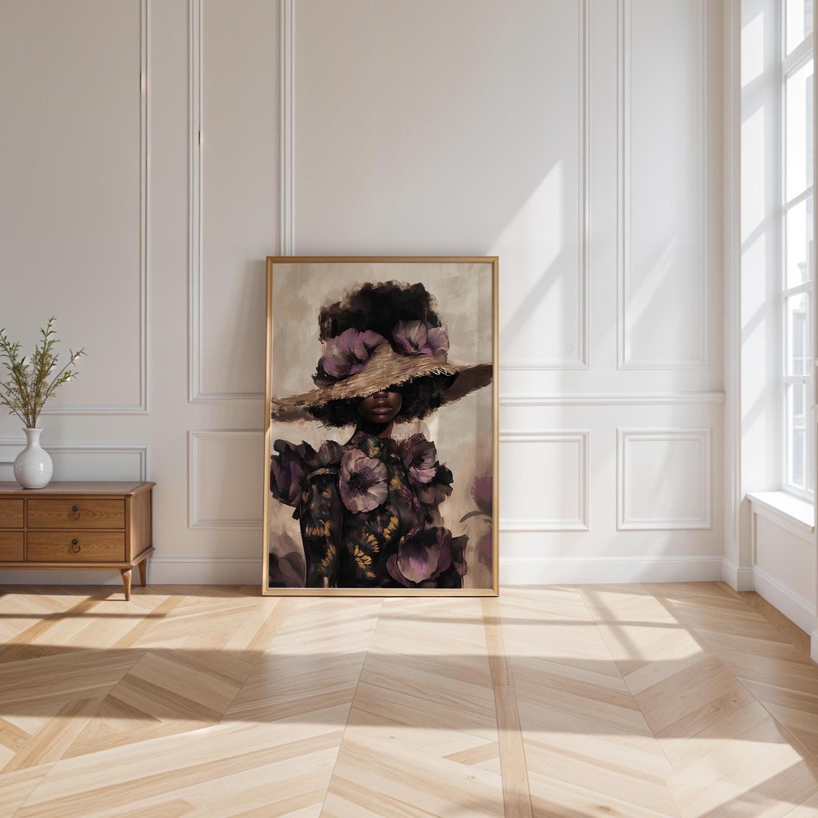 Black Woman Art Print: Purple Floral Fashion Wall Decor