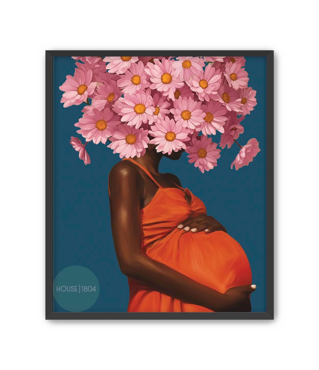 Black Motherhood Art, Pregnant Woman Art Print, Pregnant Black Mothers Art, Black Mothers Day Gifts, Mom to be Gift, Modern Pregnancy Art