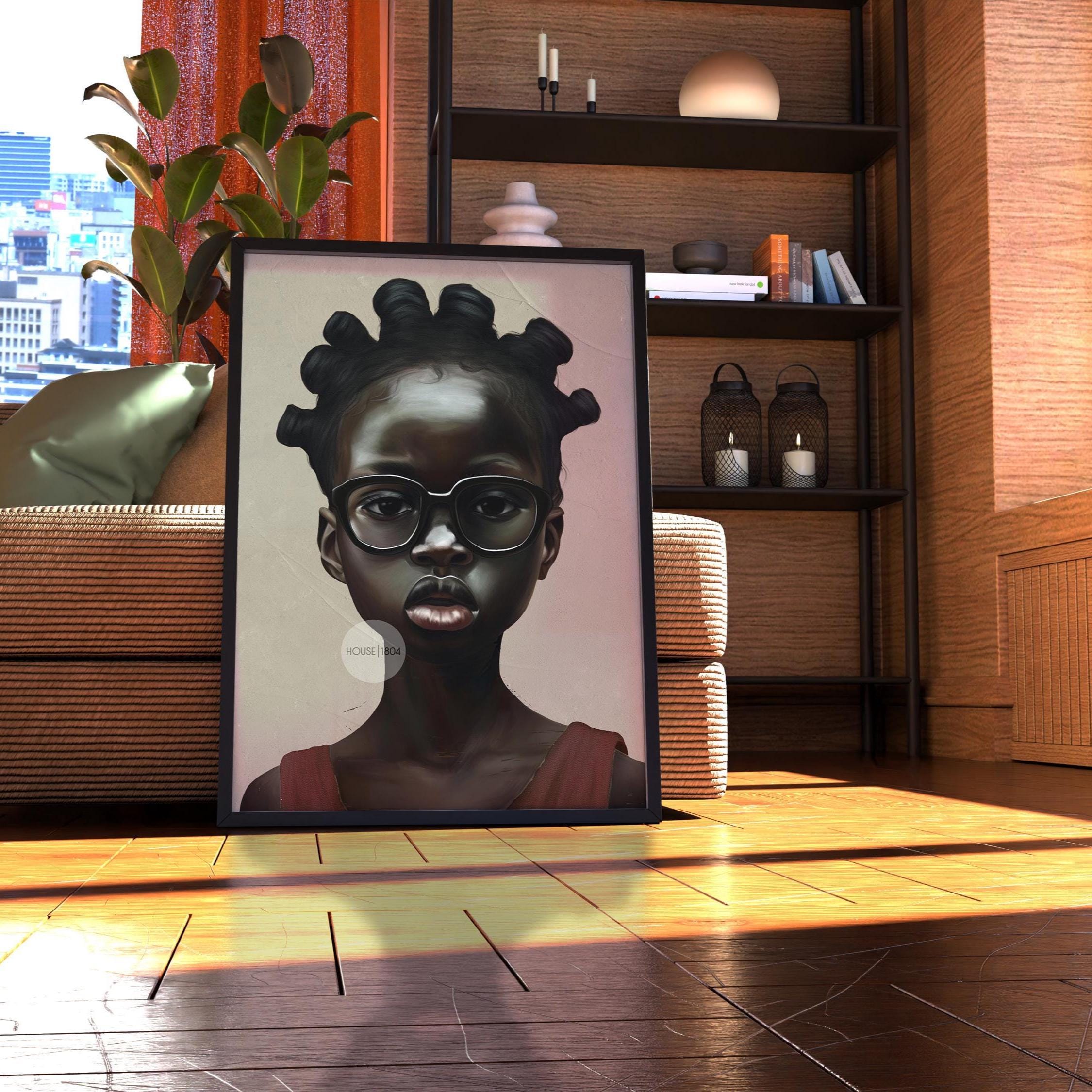 Afrocentric Canvas Art – Black Child Portrait Framed Bold Kids Room Decor