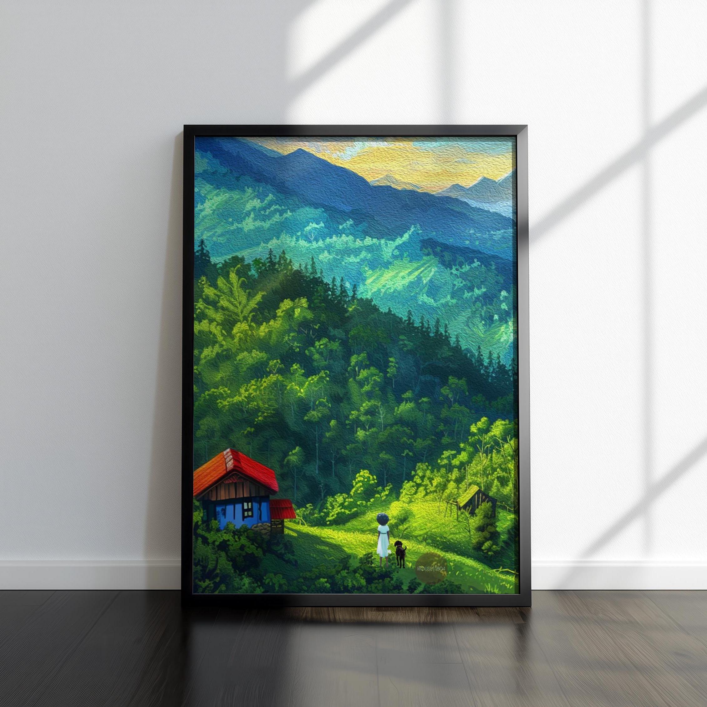 Black Woman in Country Field Scene Art Print