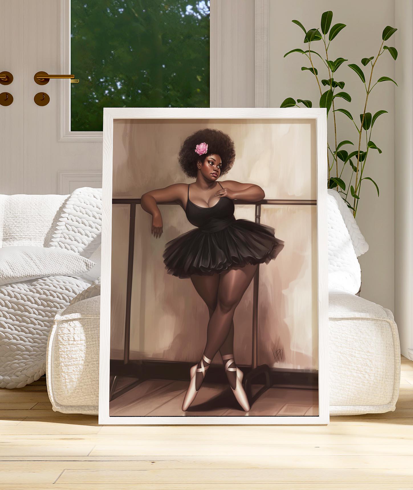 Black Ballerina Art Abstract, Curvy Black Woman, Black Ballerina Decor, Black Bohemian Home Decor, African American Art Print, Black Art