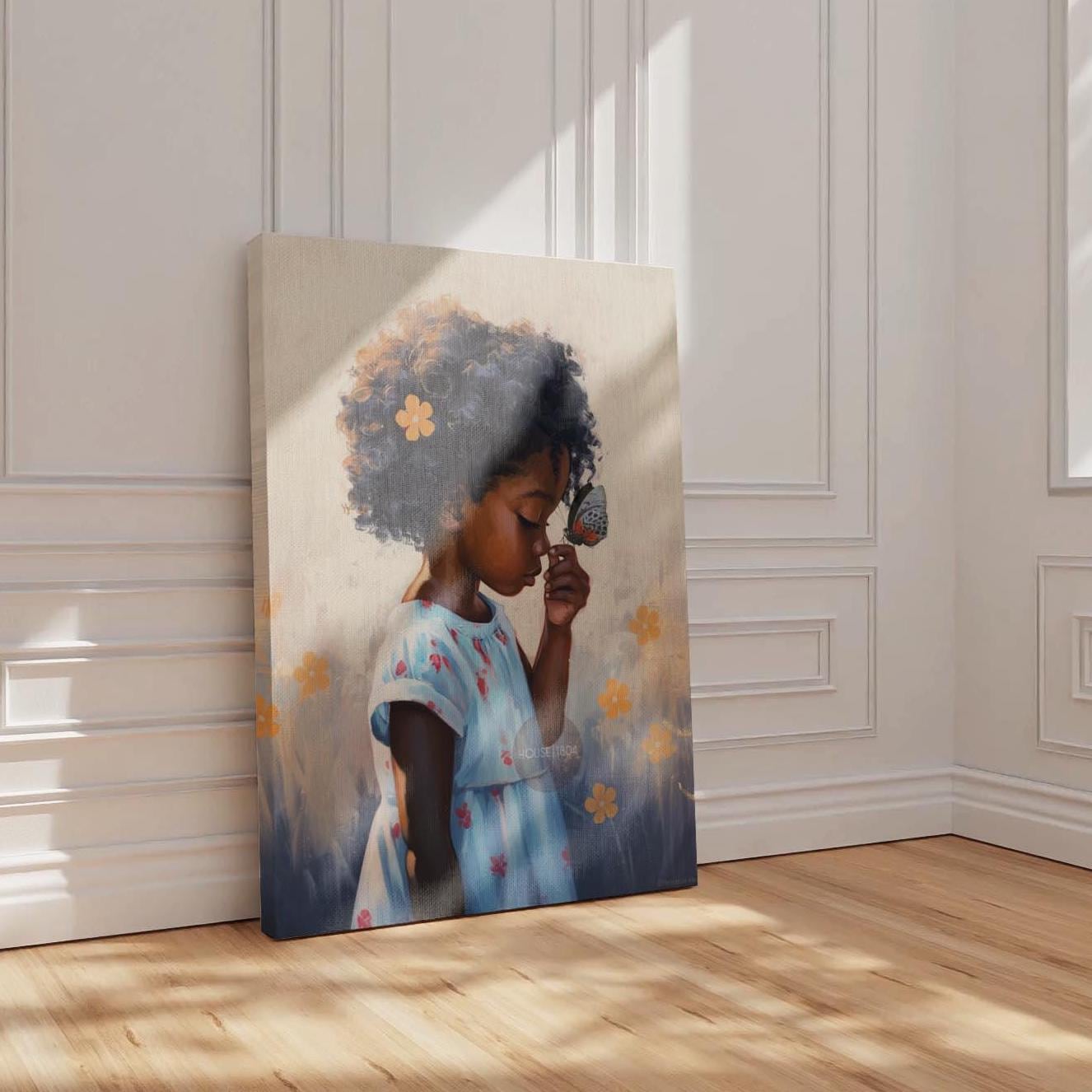 Black Kids Art Prints: African American Girl, Black Folk art, Kids Art Canvas Print