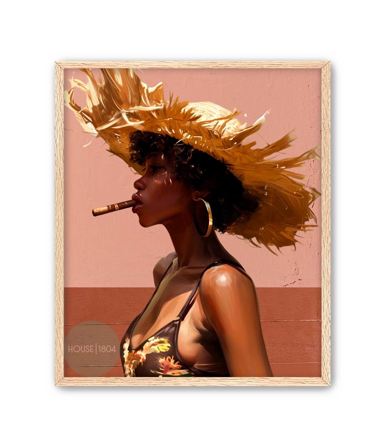 Black Woman Art, Black Woman Decor, Black Woman Gift, Black Woman Hat Portrait, Gift For Black Woman, Black Girl Art Print, Caribbean Art