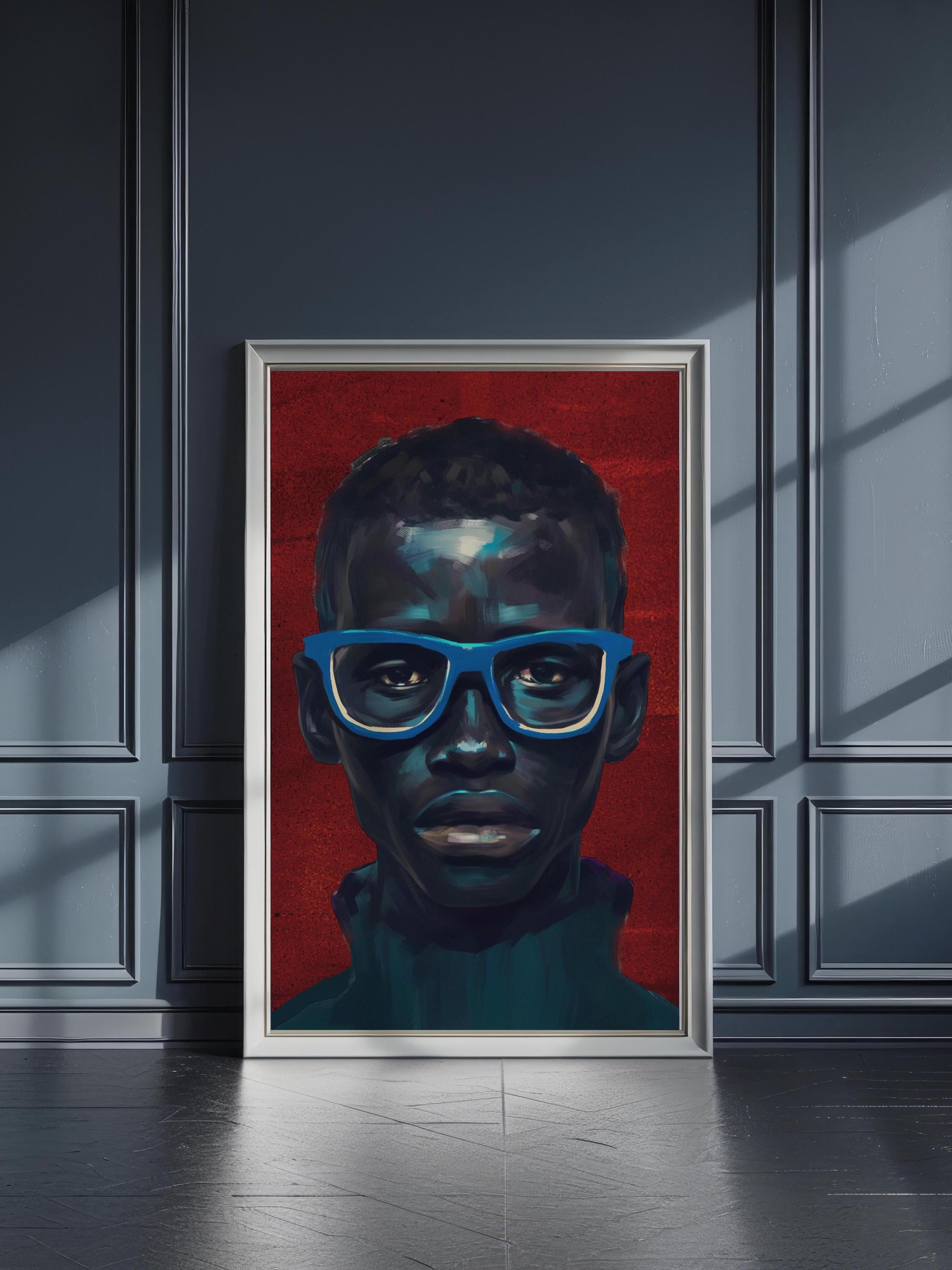 Black Man Art Canvas, Black Man Blue Wall Art, Black Man Portrait Art, Modern African American Wall Art, Black Man in Red and Blue Modern