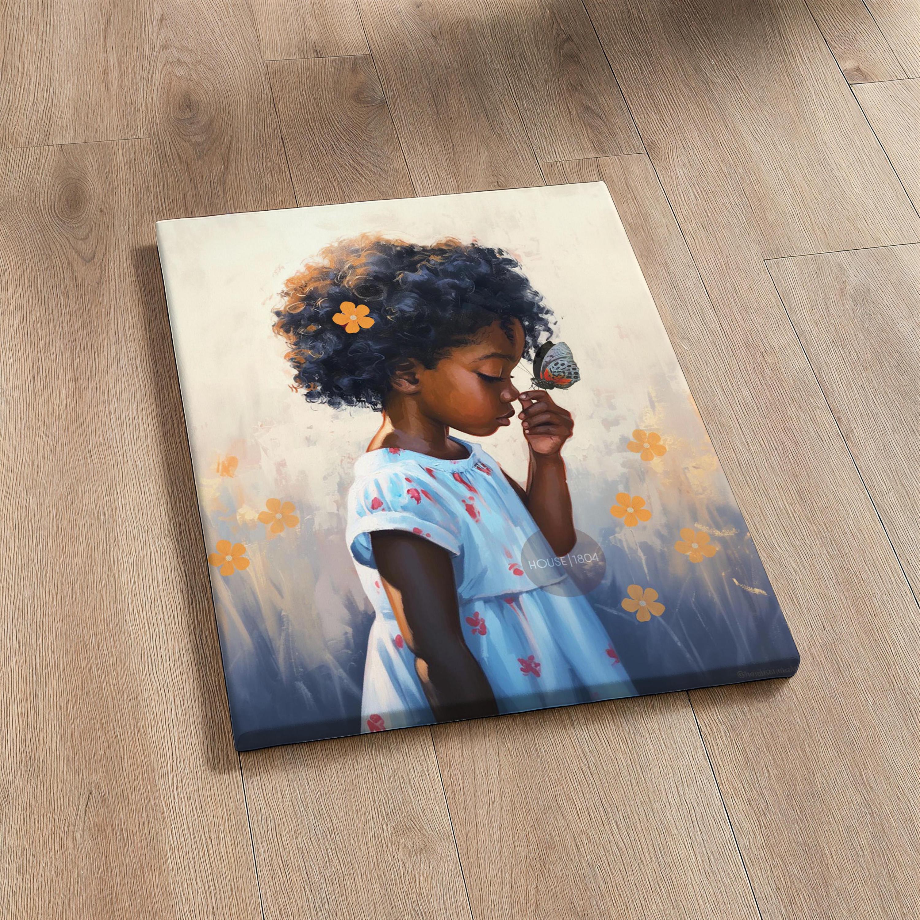 Black Kids Art Prints: African American Girl, Black Folk art, Kids Art Canvas Print