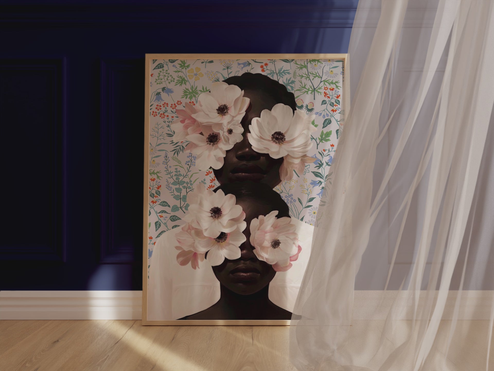 Black Mother and Child Floral Art