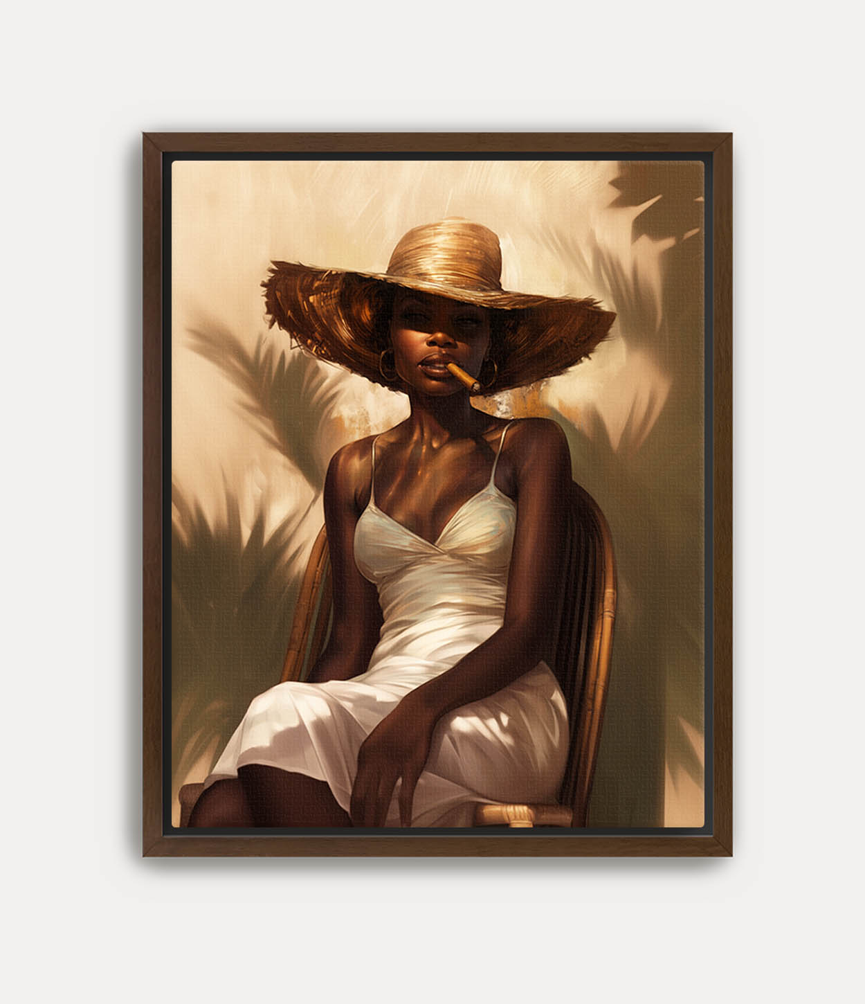 Straw Hat Black Lady Art Print