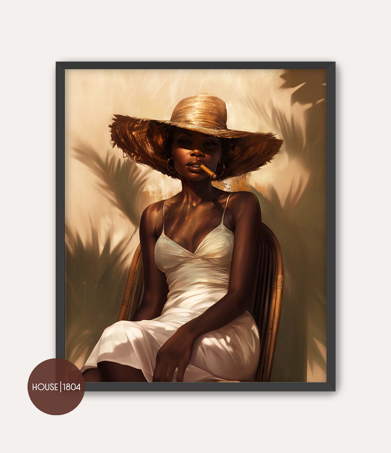 Straw Hat Black Lady Art Print