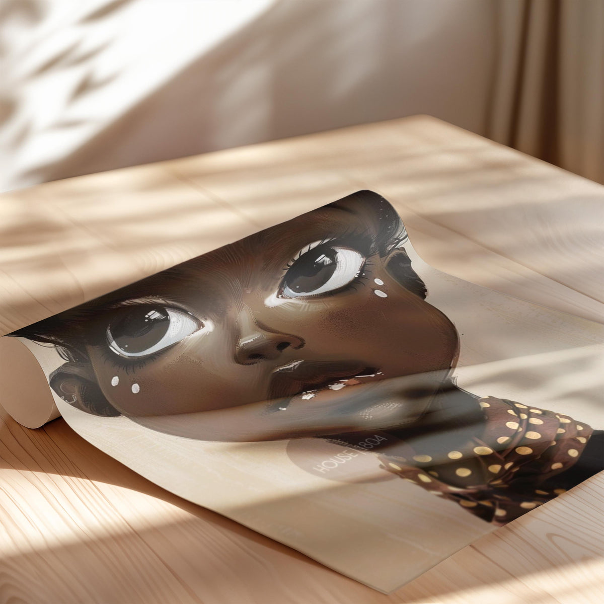 Black Girl Wall Art, Surreal Big Eye Portrait Print, Canvas Framed and Framed