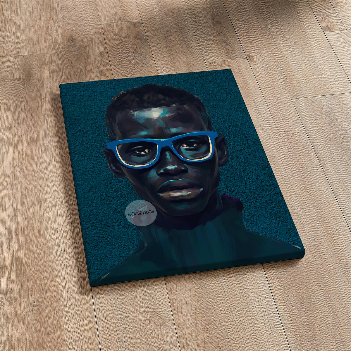 Modern Black Boy Art, Blue Portrait Art Fine Print Canvas | Framed or Unframed