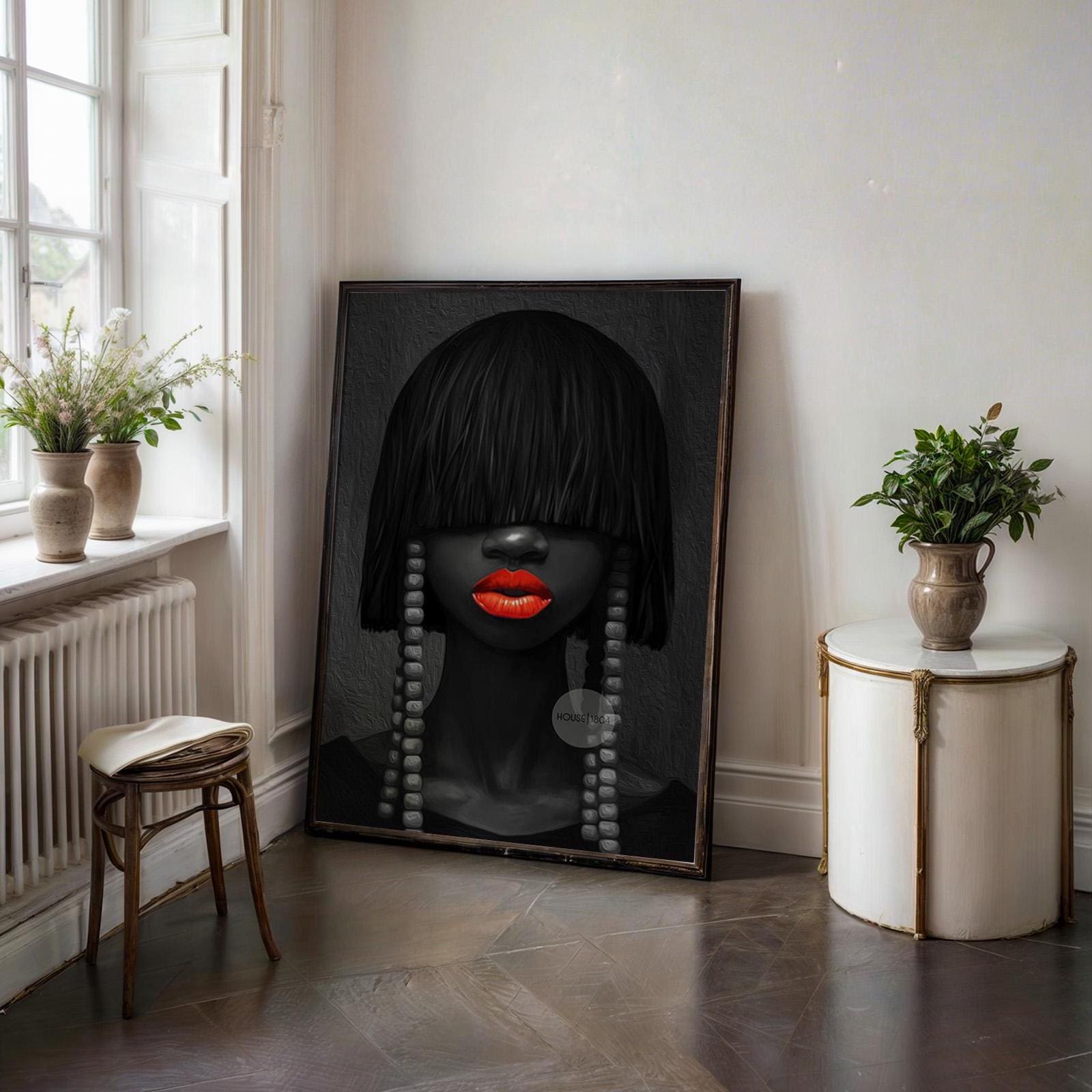 Black and White Afrocentric Woman Canvas Art