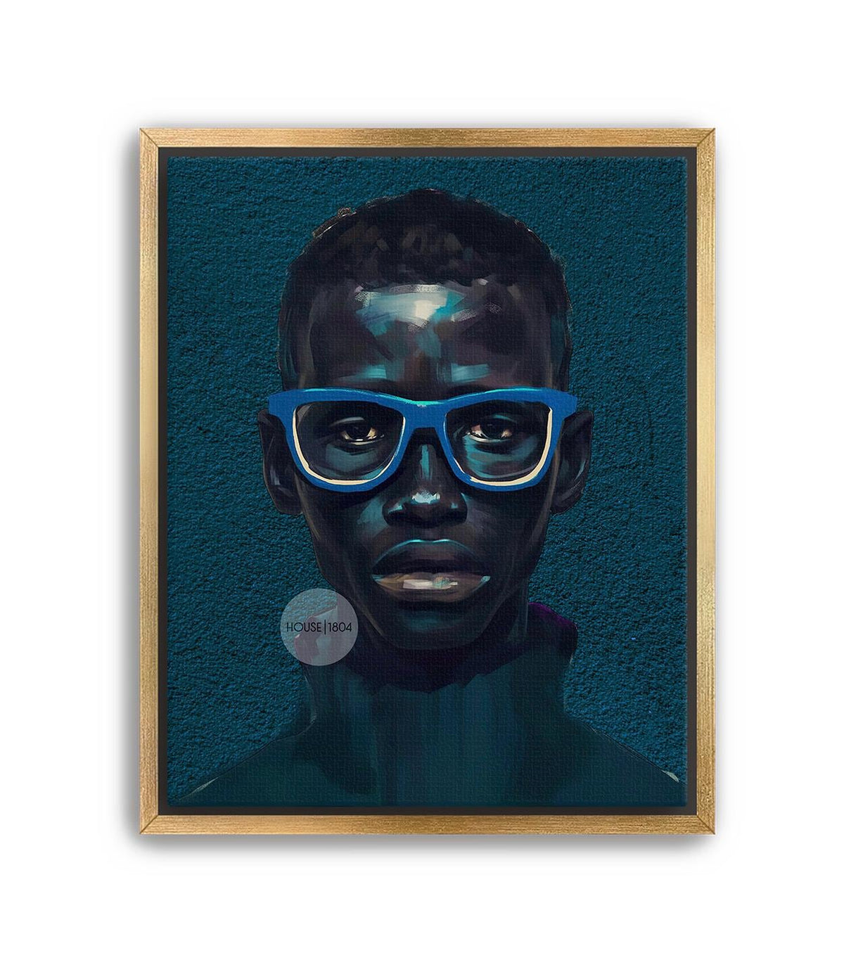 Modern Black Boy Art, Blue Portrait Art Fine Print Canvas | Framed or Unframed