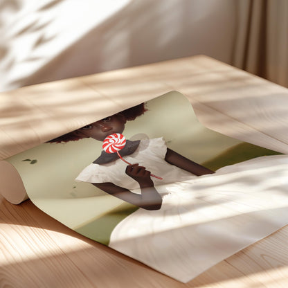 Little Black Girl Wall Art, Lollipop Art, Black Girl Princess Art