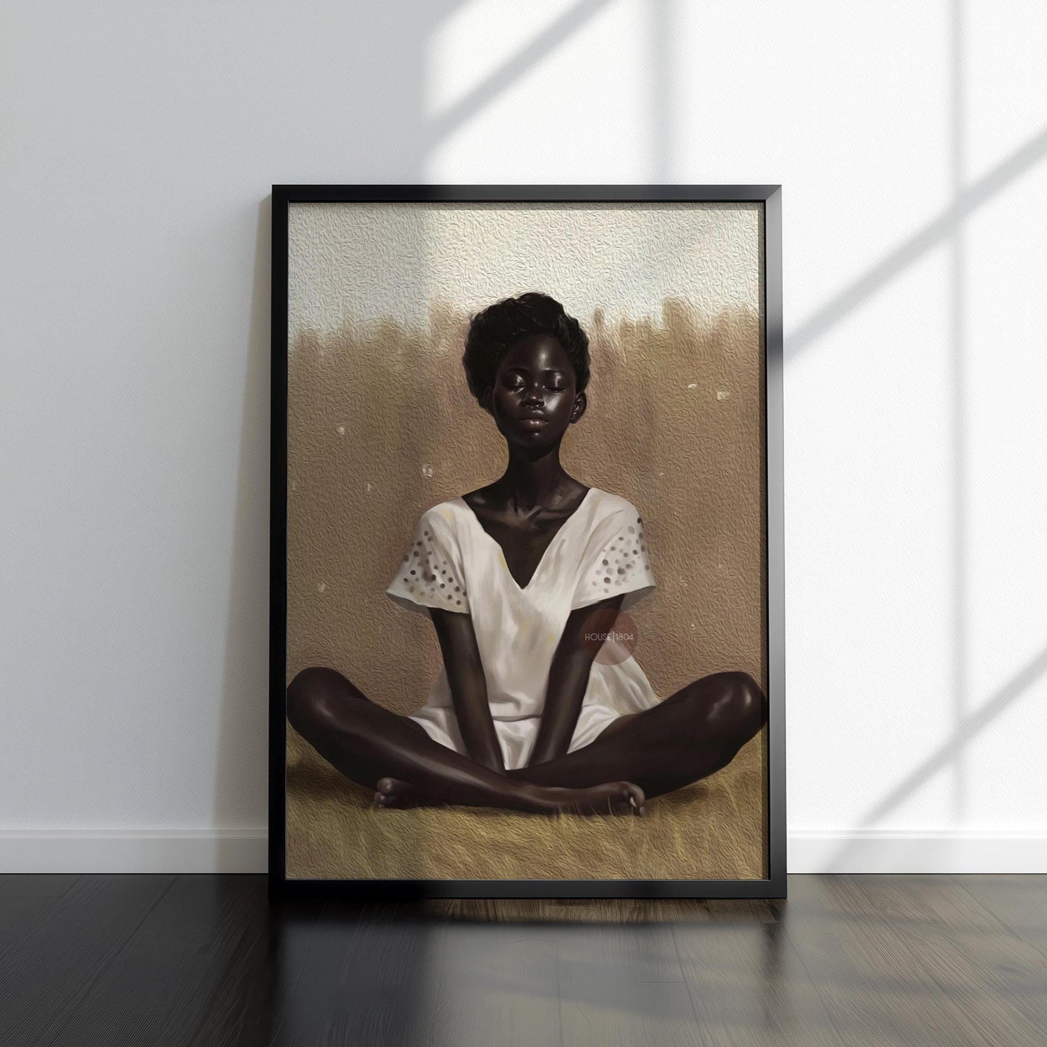 Black Woman Relaxing Wall Art – Afrocentric Canvas, Melanin Decor, Beige Luxury Print
