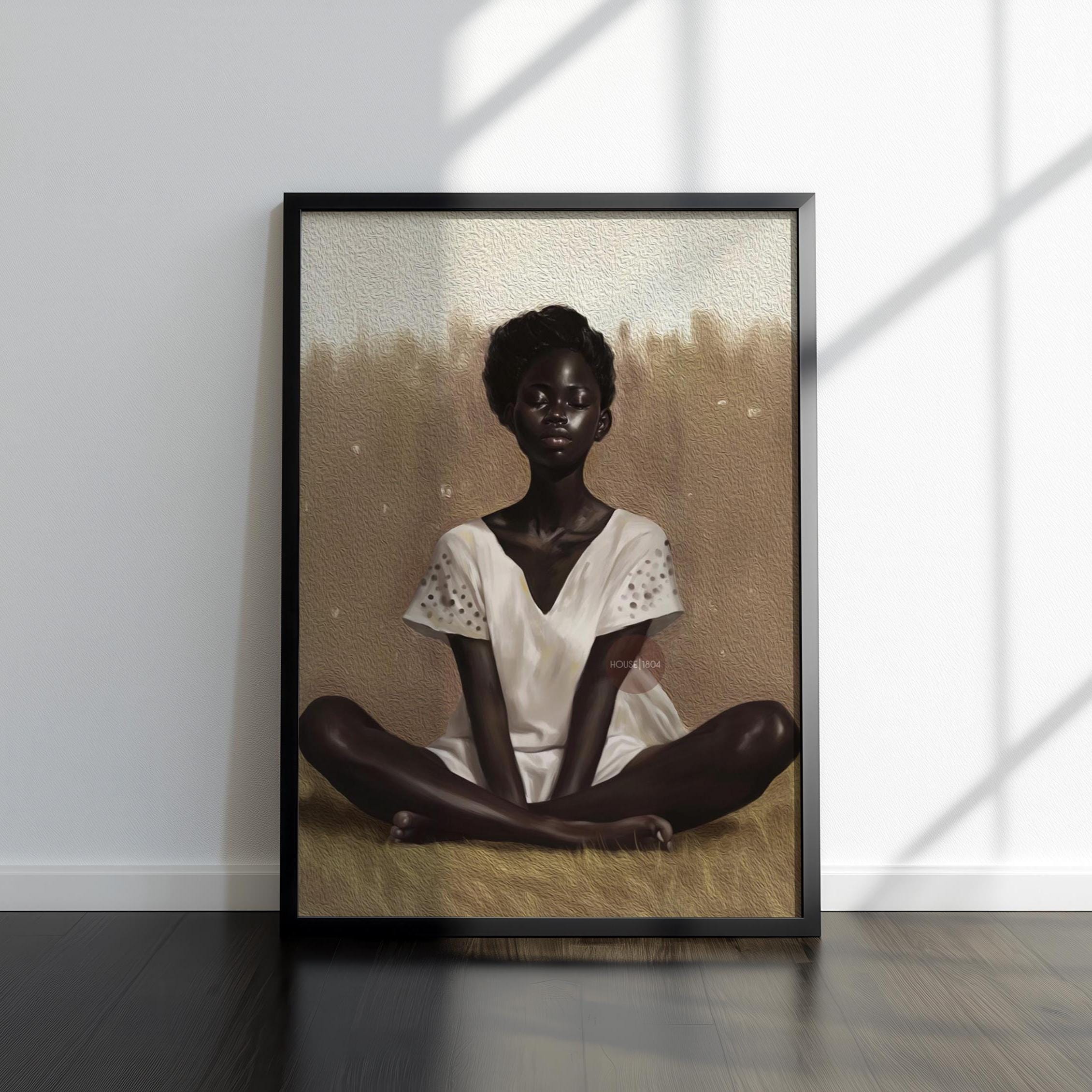 Black Woman Relaxing Wall Art – Afrocentric Canvas, Melanin Decor, Beige Luxury Print