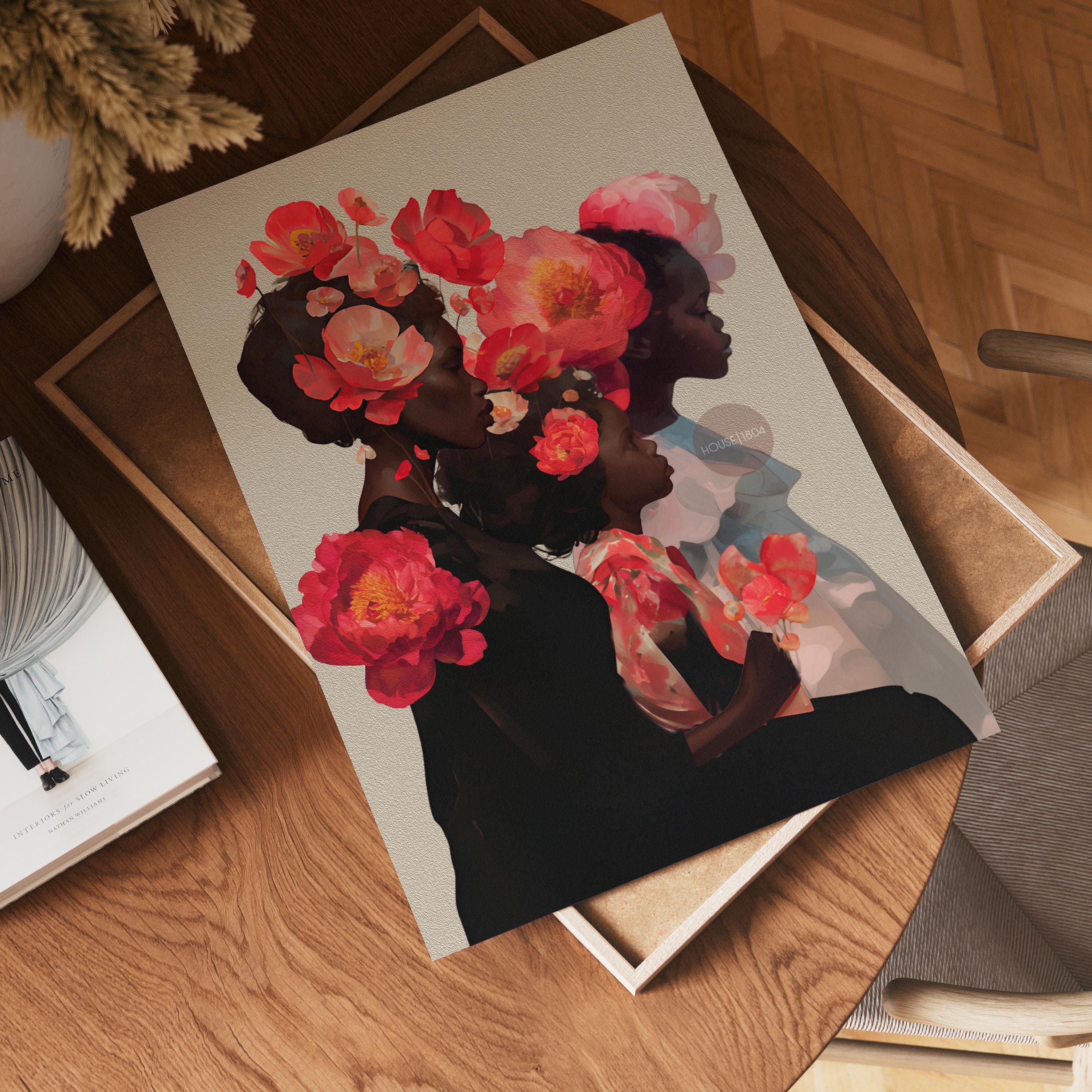 Black Mother and Two Daughters Framed Canvas Wall Art Print: