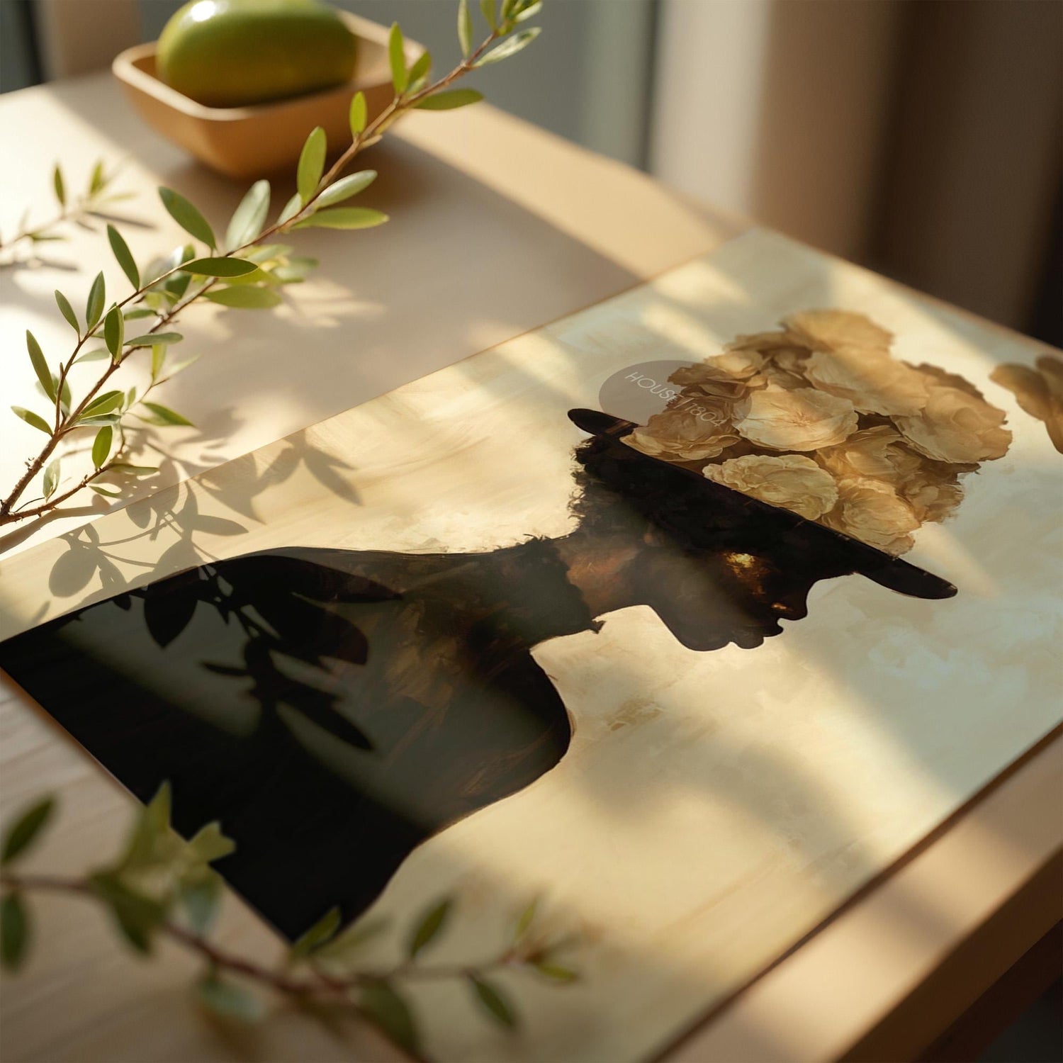 Black Woman Art Print: Gold Accent Abstract, Framed Canvas