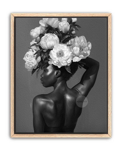 Black and White Black Woman Flower Art Print