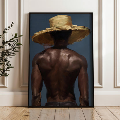 Afro Caribbean Wall Art, Island Black Man Portrait, Deep Blue Sea