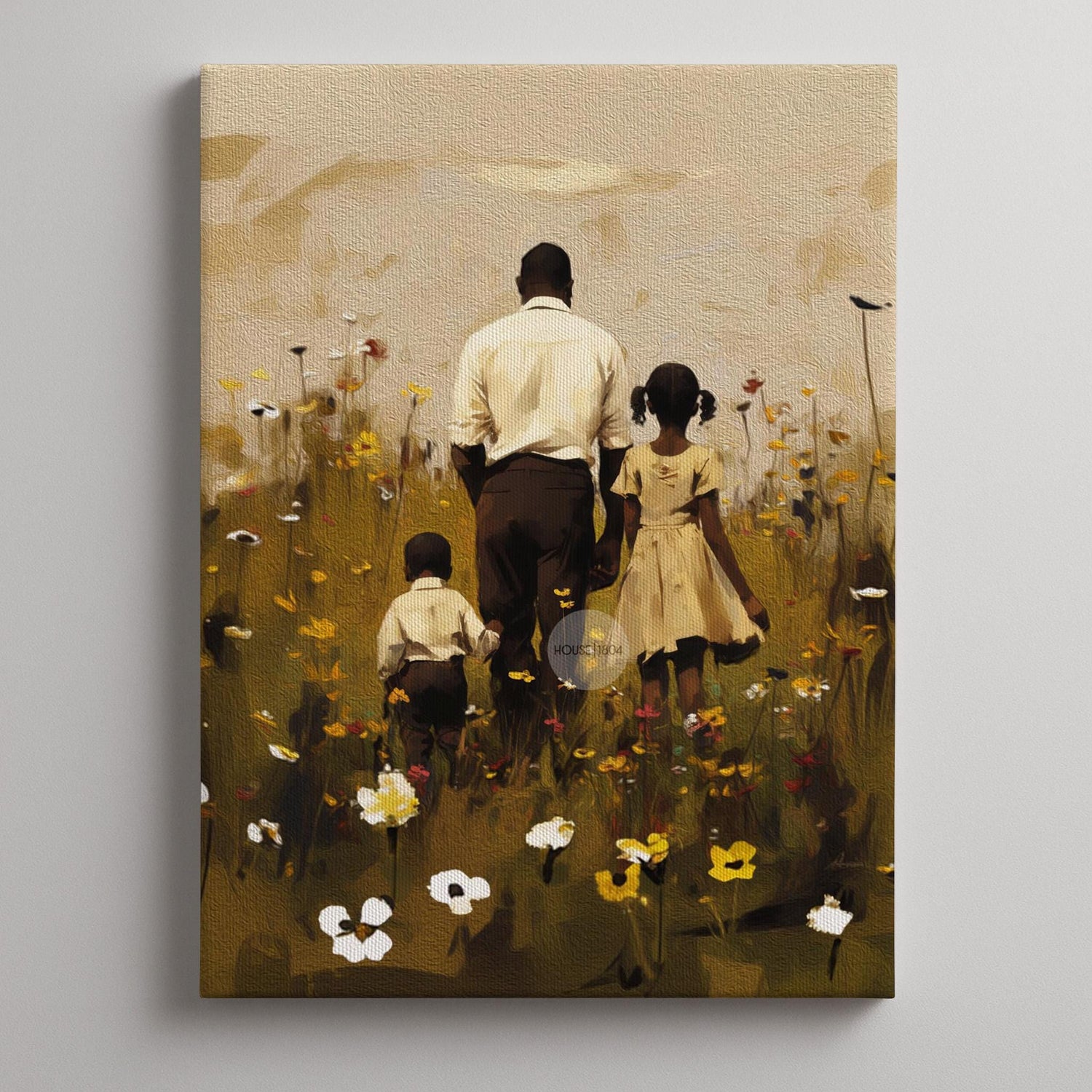 Black Father Daughter Son Canvas, Fathers Day Gift