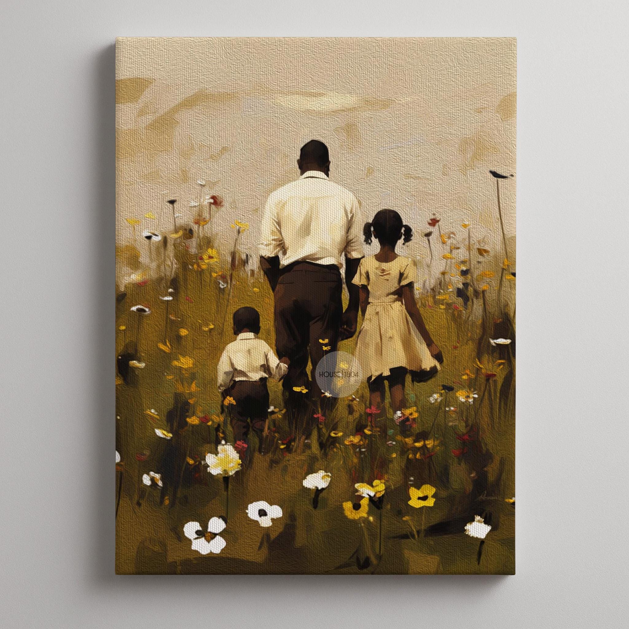Black Father Daughter Son Canvas, Fathers Day Gift