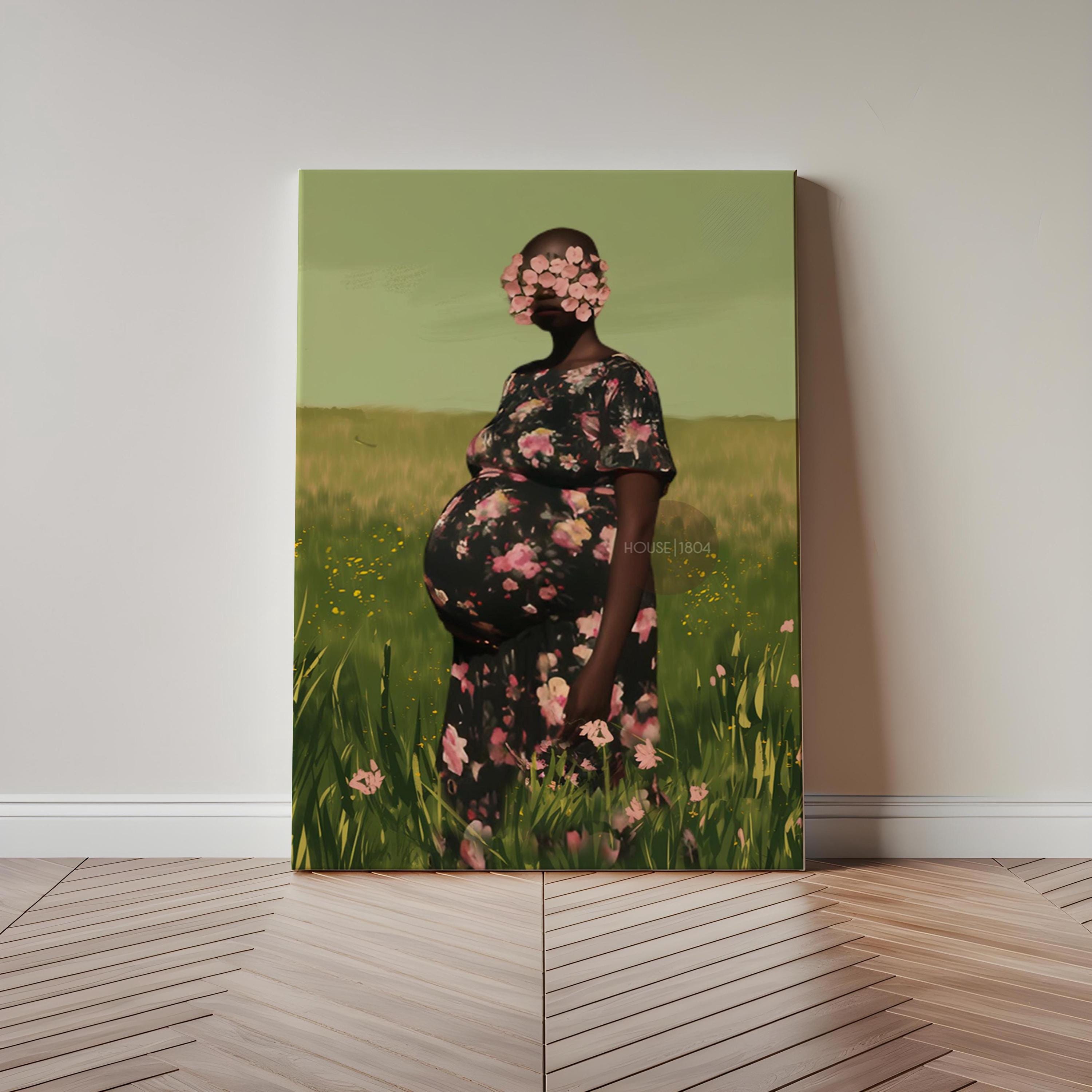 Black Pregnancy Wall Art: Colorful Motherhood, Pink and Green