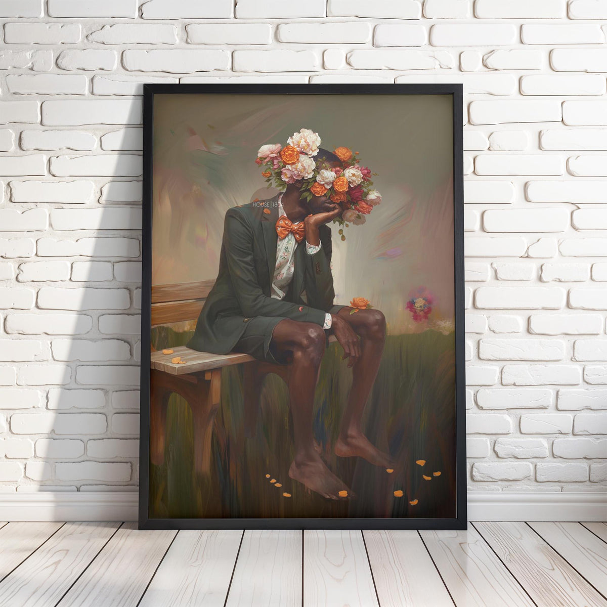 Afrocentric Man Floral Canvas Art, Black Masculine Portrait, Male Flower Head Artwork