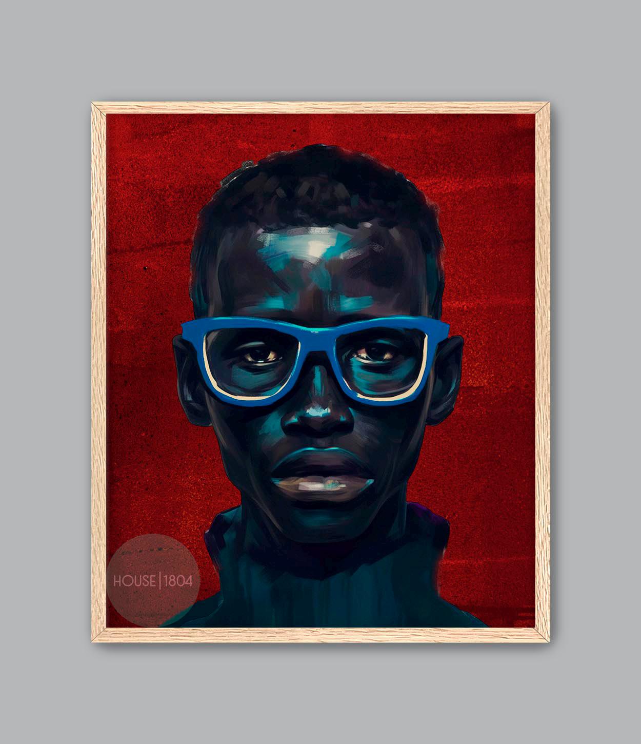 Black Man Art Canvas, Black Man Blue Wall Art, Black Man Portrait Art, Modern African American Wall Art, Black Man in Red and Blue Modern