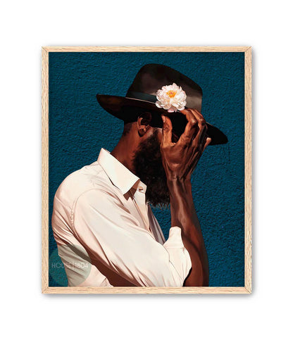 Modern Black Man Art, Black Wall Art, Black Man Floral Print, Black Man Blues, Boho Black Man Fashion Art, Abstract Black Art, Gift for Him