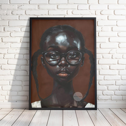 Little Black Girl Wall Art Framed: Afrocentric, African American Children Canvas Print