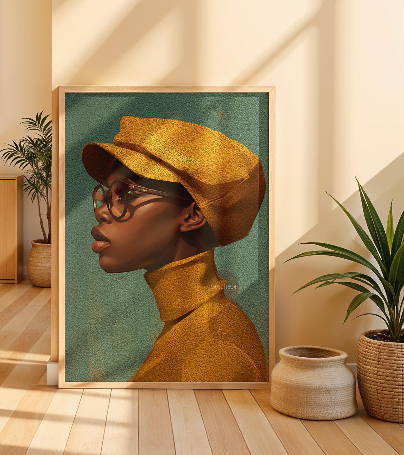 Urban Black Woman Art Print, Bold Yellow &amp; Green, Modern Canvas Wall Decor