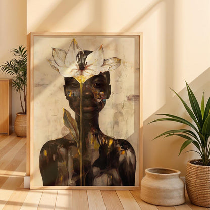 Abstract Black Woman Floral Canvas Art Print