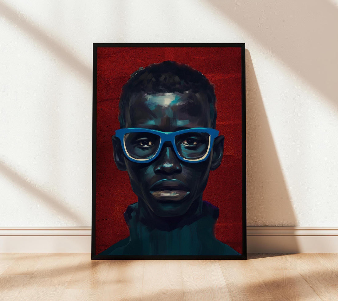 Black Man Art Canvas, Black Man Blue Wall Art, Black Man Portrait Art, Modern African American Wall Art, Black Man in Red and Blue Modern