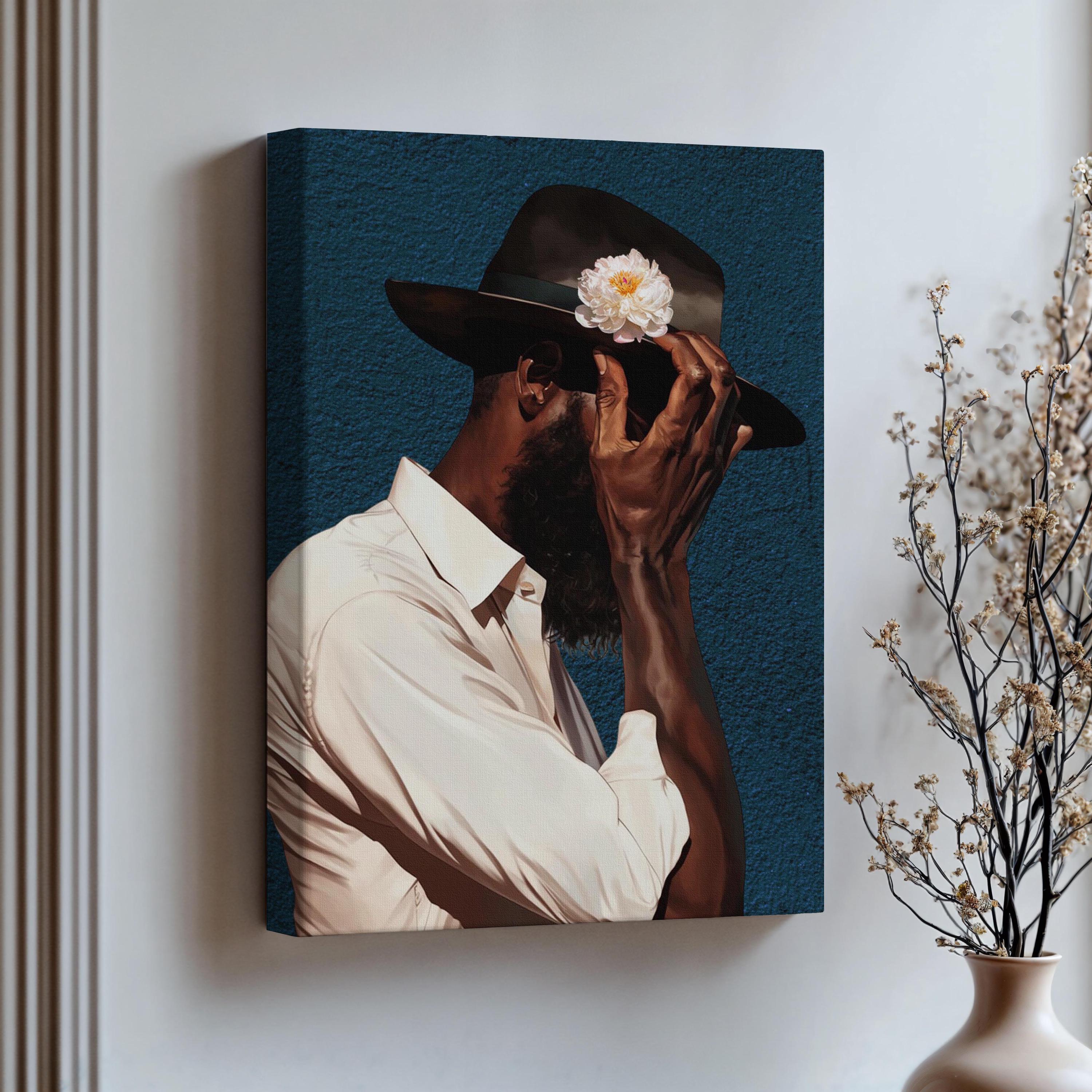 Modern Black Man Art, Black Wall Art, Black Man Floral Print, Black Man Blues, Boho Black Man Fashion Art, Abstract Black Art, Gift for Him