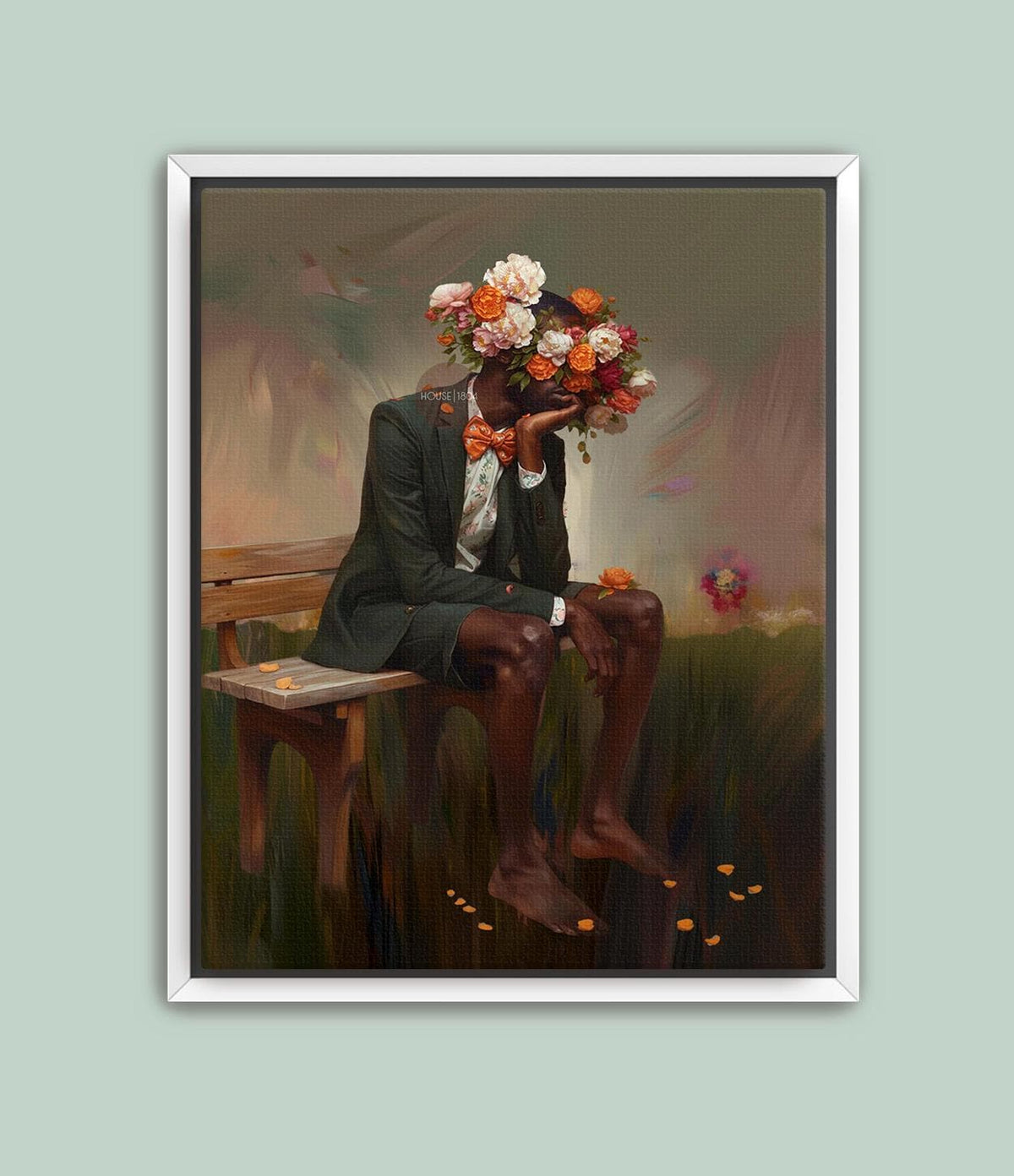 Afrocentric Man Floral Canvas Art, Black Masculine Portrait, Male Flower Head Artwork