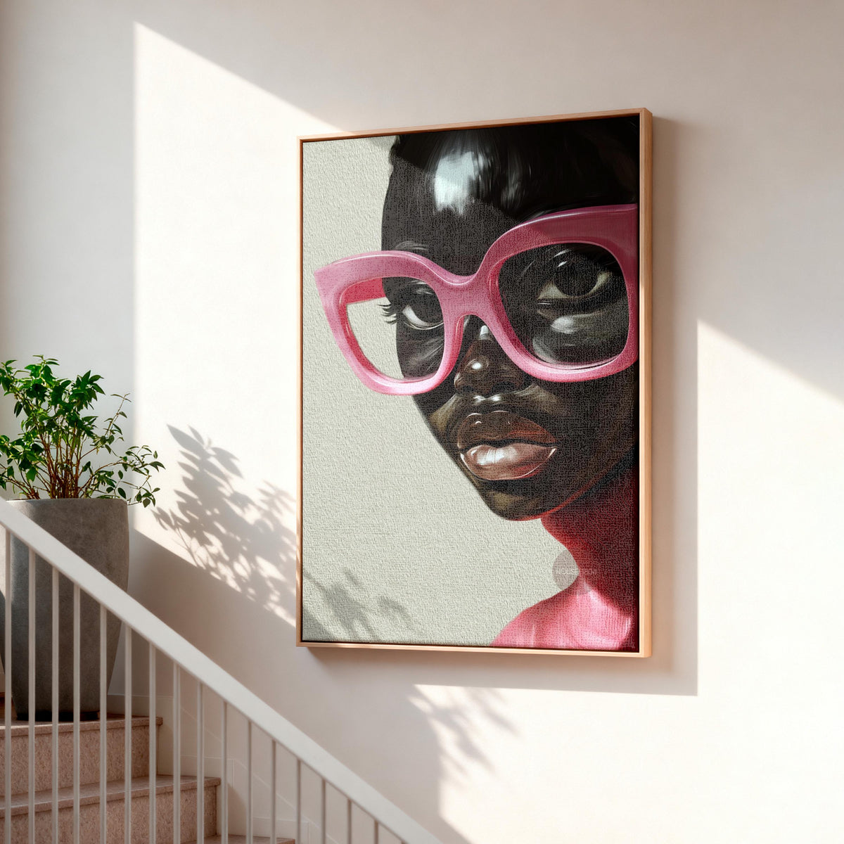 Black Woman Wall Art, Vintage Glasses, Afrocentric Glamour Canvas Print, Pink