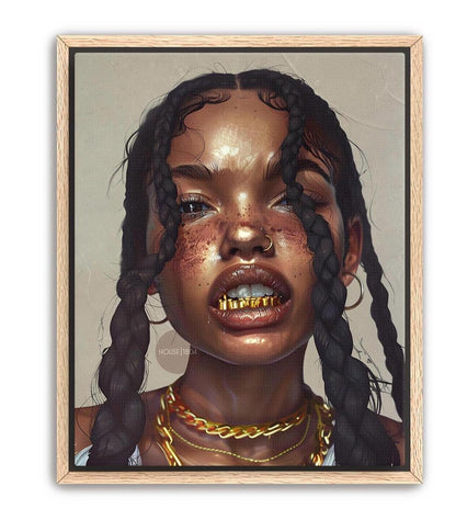 Black Girl Canvas Artwork: African American Grillz Art Print, Urban Boho Neutral Decor