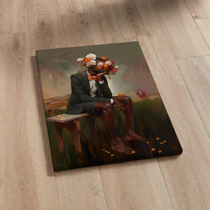 Afrocentric Man Floral Canvas Art, Black Masculine Portrait, Male Flower Head Artwork