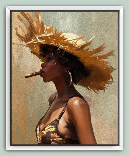 Caribbean Woman Smoking Cigar Canvas
