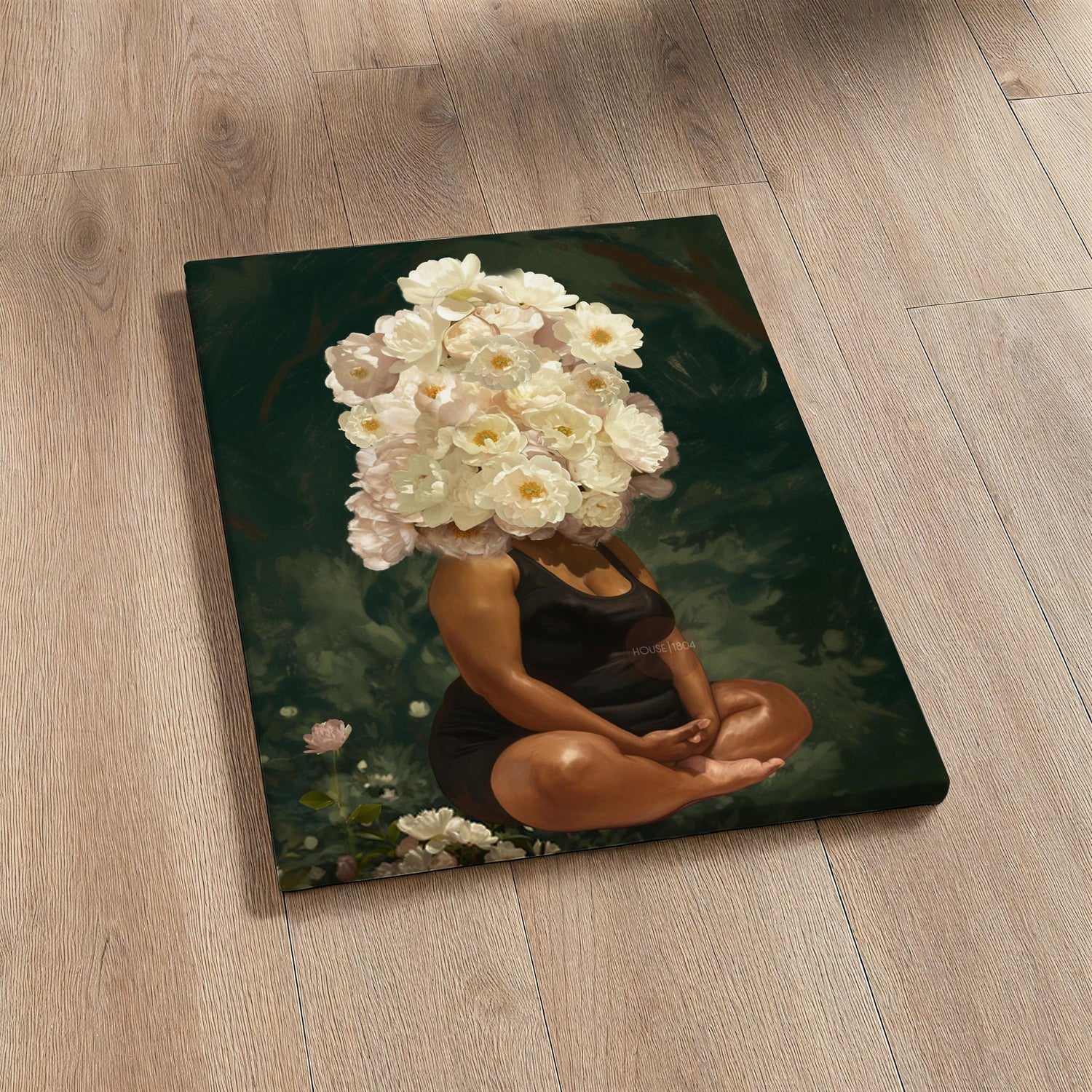 Curvy Black Woman Meditation: Meditative Wall Art Green