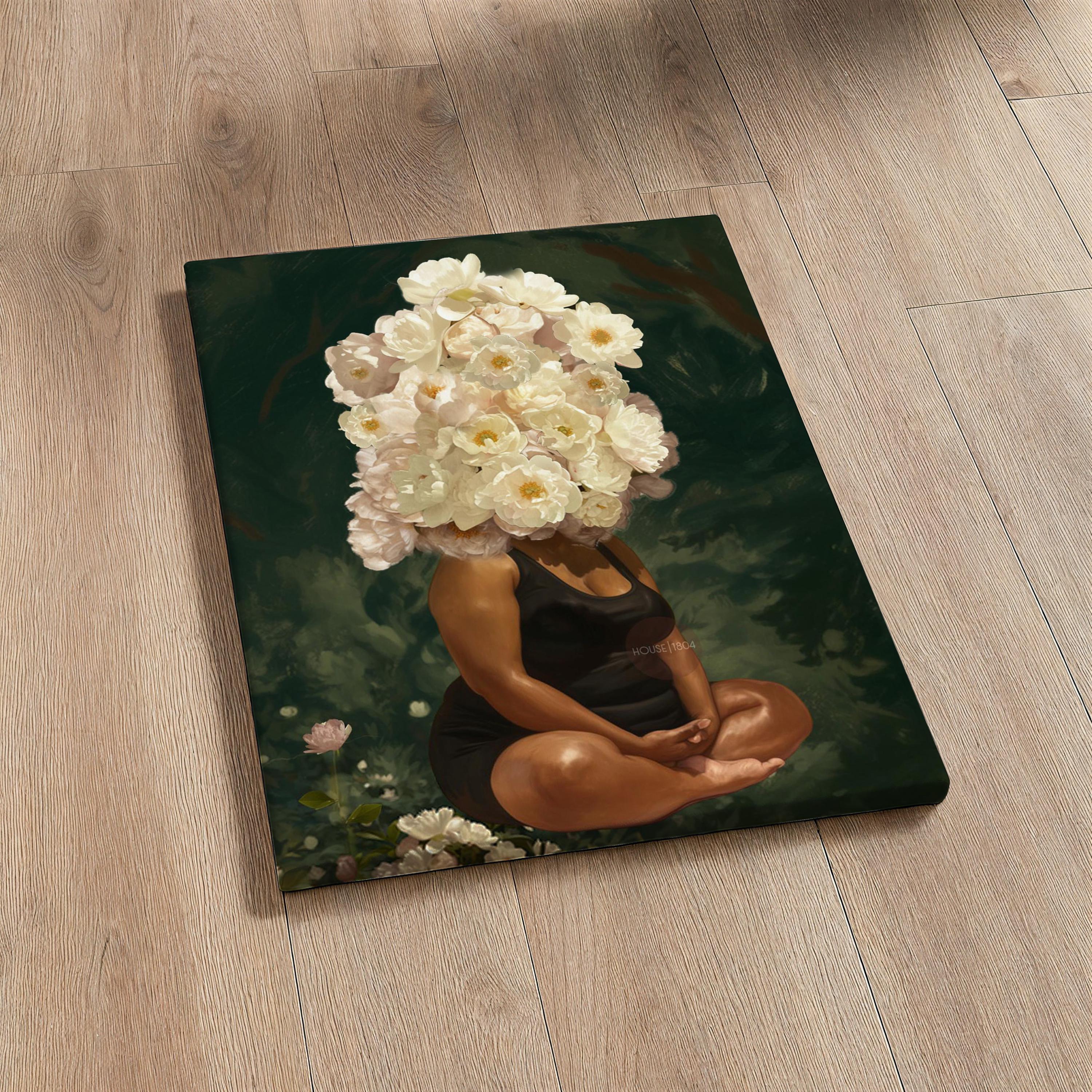 Curvy Black Woman Meditation: Meditative Wall Art Green