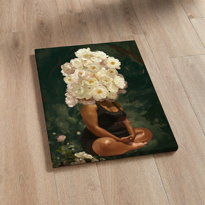 Curvy Black Woman Meditation: Meditative Wall Art Green