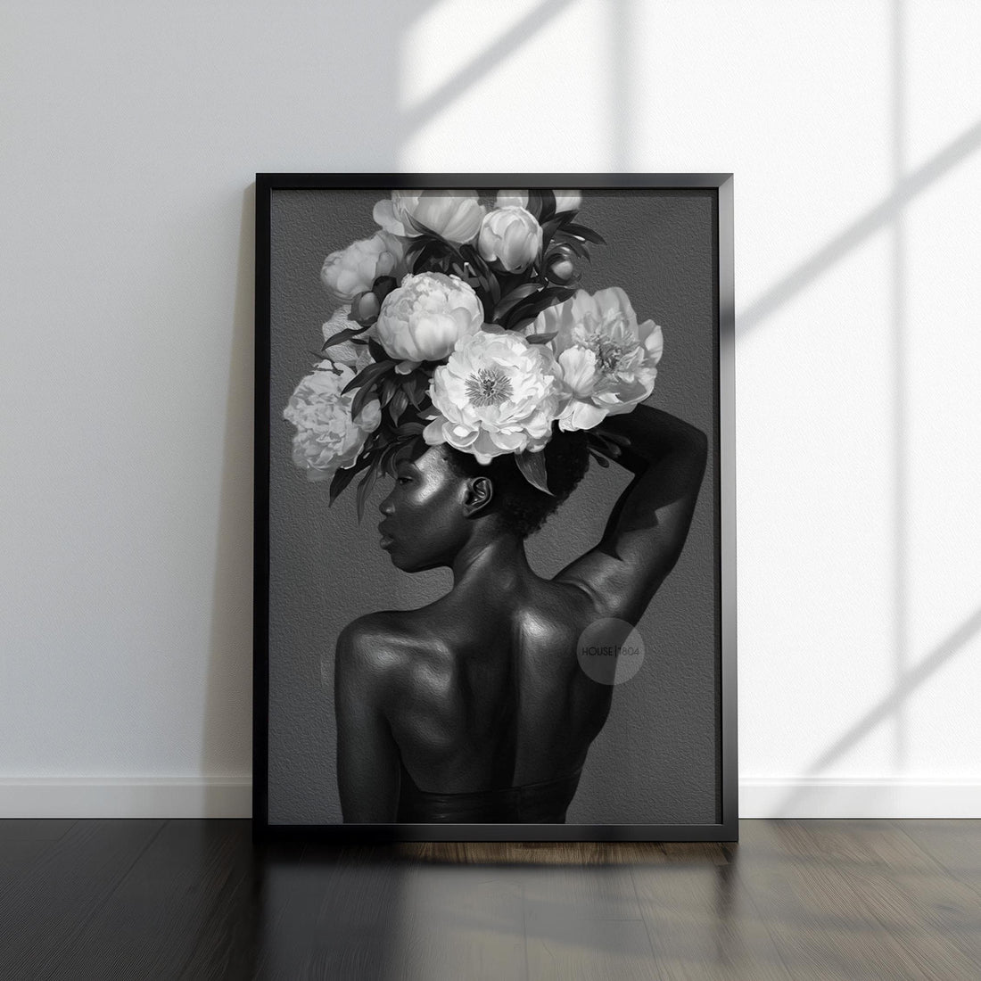 Black and White Black Woman Flower Art Print