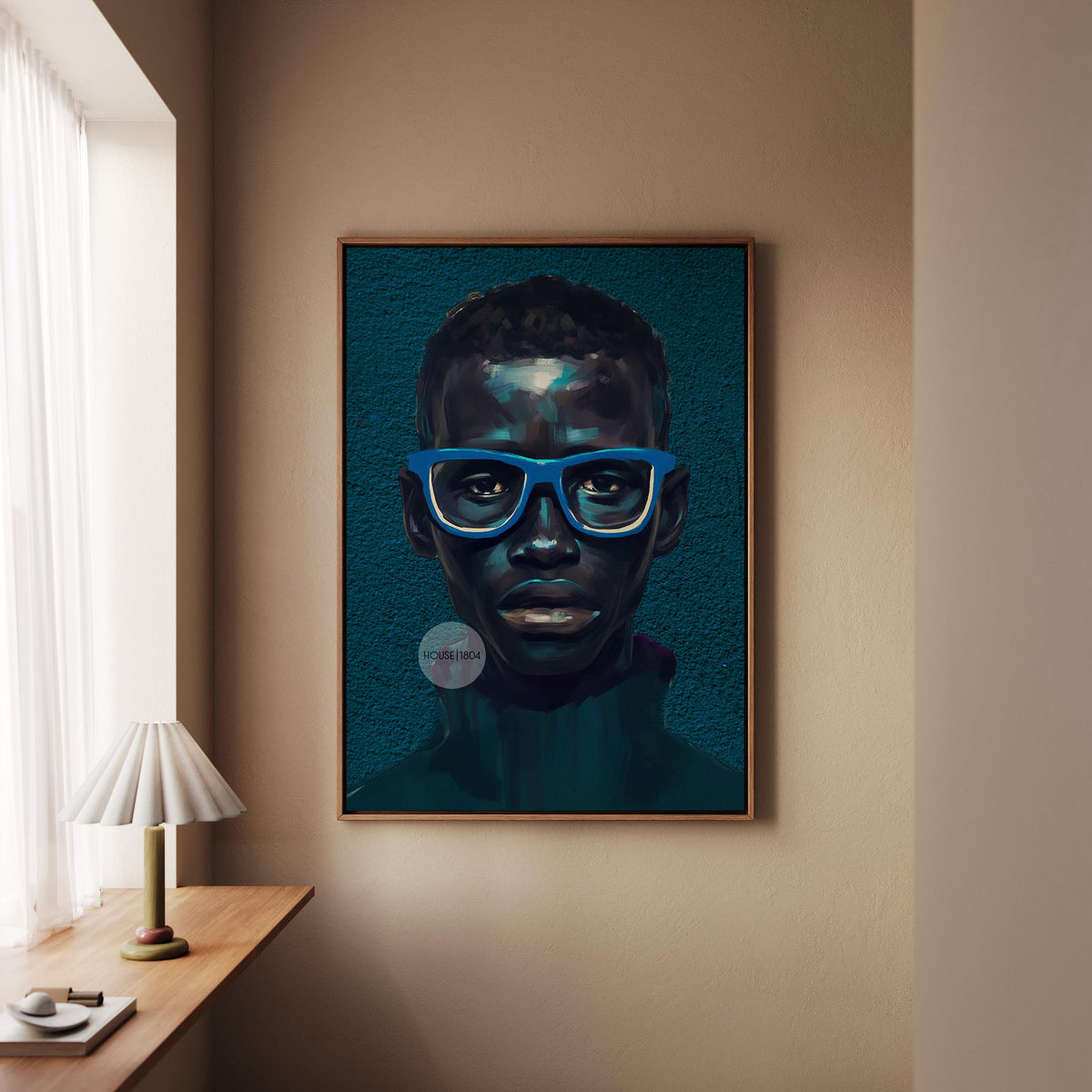 Modern Black Boy Art, Blue Portrait Art Fine Print Canvas | Framed or Unframed