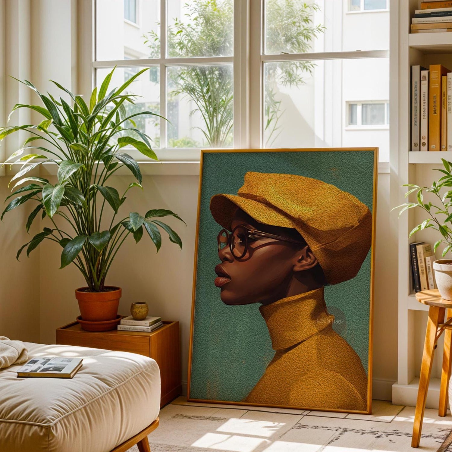 Urban Black Woman Art Print, Bold Yellow &amp; Green, Modern Canvas Wall Decor
