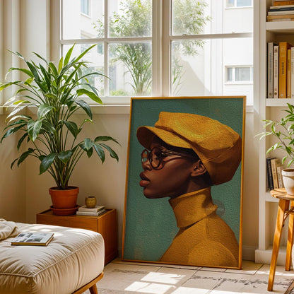 Urban Black Woman Art Print, Bold Yellow &amp; Green, Modern Canvas Wall Decor