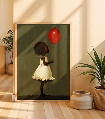 Black Girl Art, Whimsical Balloon Print | Paper Or Canvas, Nursery Wall Decor - Multiple Sizes