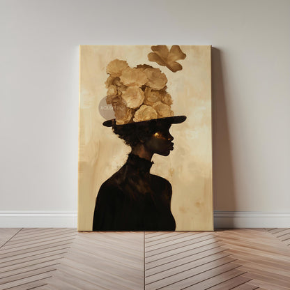 Black Woman Art Print: Gold Accent Abstract, Framed Canvas